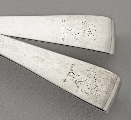 Pair of George III Irish Silver Hook-End Basting Spoons